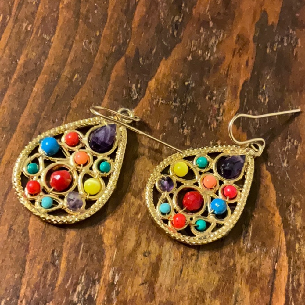 Beautiful colorful gemstone beaded earrings - Picture 5 of 5